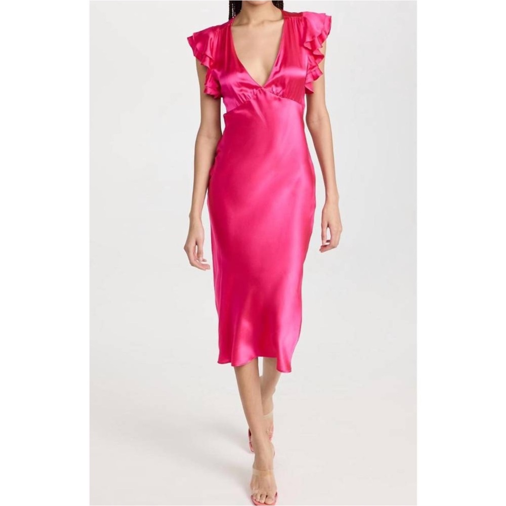 NWT Amanda Uprichard Fuchsia 100% Silk Midi Dress